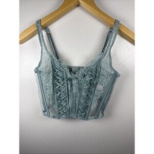 Victoria's Secret Dream Angels Unlined Lace Up Corset Top Sage Green Size Small